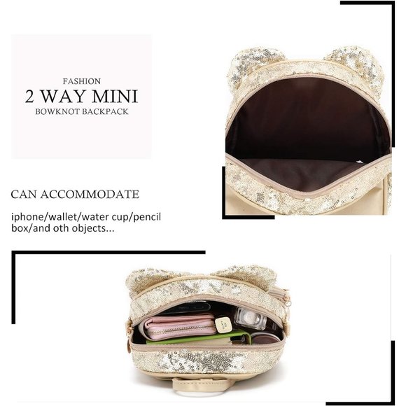 Bowknot Polka Dot Mini Backpack And Convertible Shoulder Bag Purse for Women - Picture 4 of 7